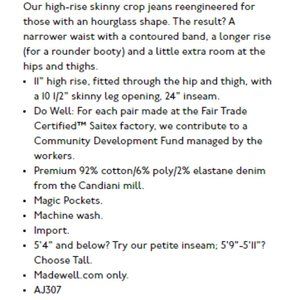 Madewell Petite Curvy High-Rise Skinny Crop Jeans in Dalstrom Wash Size 32